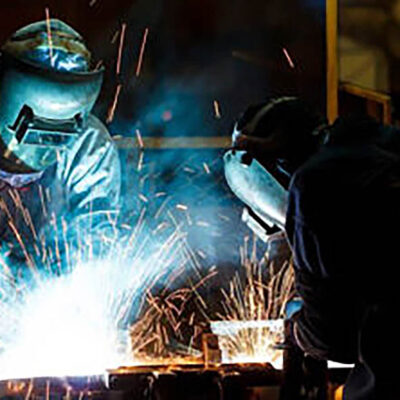 Worker,With,Protective,Mask,Welding,Metal worker with protective mask welding metal