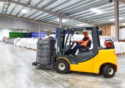 forklift trucks transported in a warehouse - storage of goods in a forwarding agency