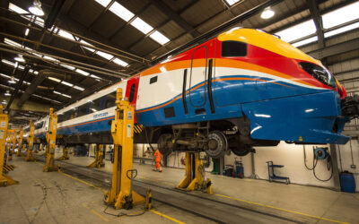 High Speed train being serviced at Etches Park depot,Derby,UK. taken 13/09/2014