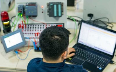 Bilecik, TURKEY - February 15 2019: Operator or Student is taking PLC and SCADA course for Industry 4.0 preparation in a automation education center.